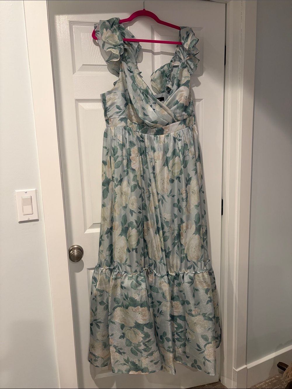 Lulu's Blue Green Floral Maxi Dress with Cream Accents